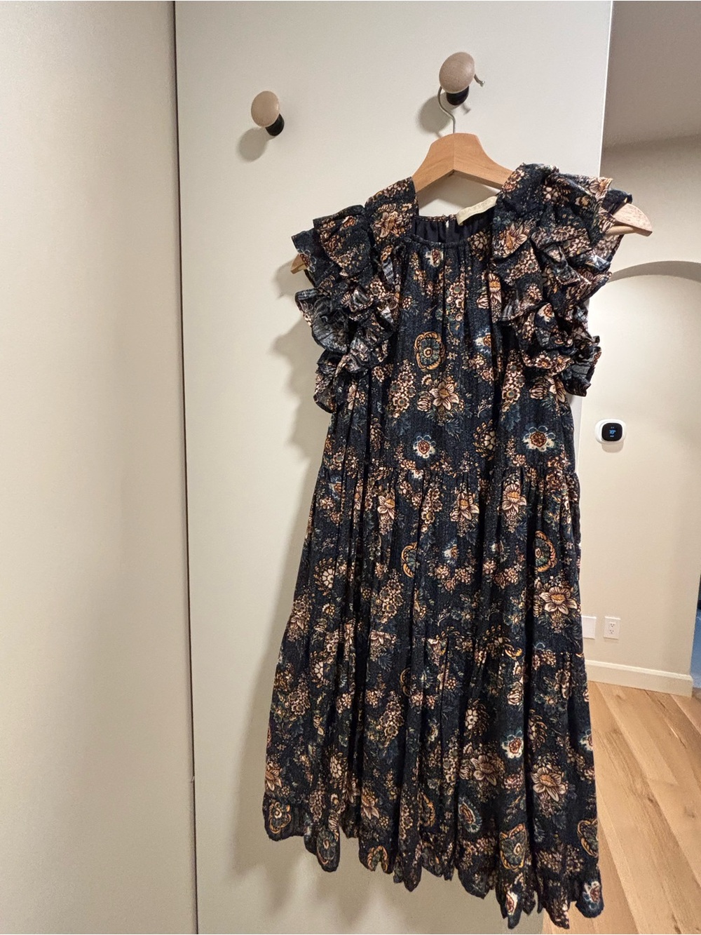 Ulla Johnson Navy Floral Ruffle Midi Dress